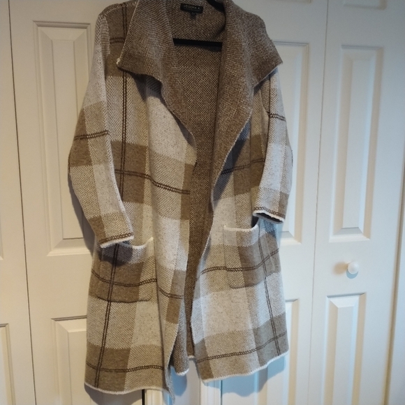 Joseph A. -- Brown Plaid Lightweight Long Open Knit Cardigan L - Picture 1 of 13